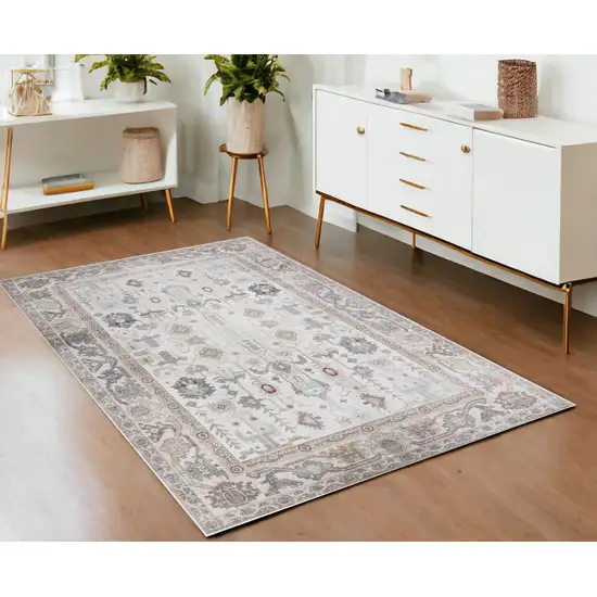 Ivory and Gray Floral Distressed Non Skid Area Rug Photo 1