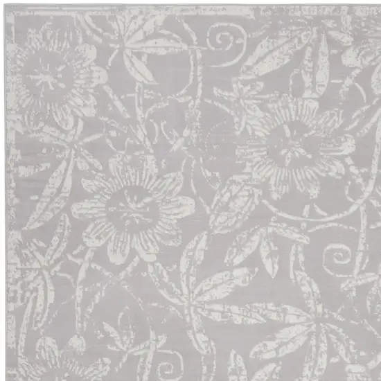 Ivory and Gray Floral Distressed Non Skid Area Rug Photo 5