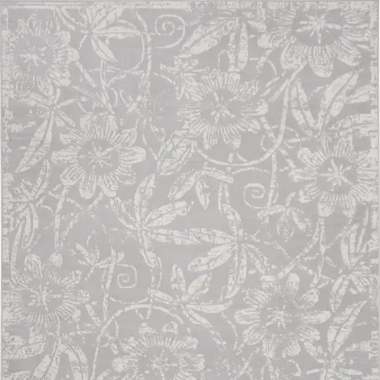 Ivory and Gray Floral Distressed Non Skid Area Rug Photo 6