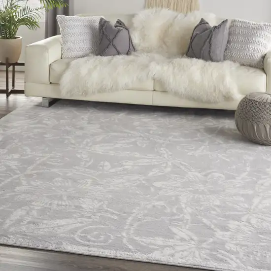 Ivory and Gray Floral Distressed Non Skid Area Rug Photo 9