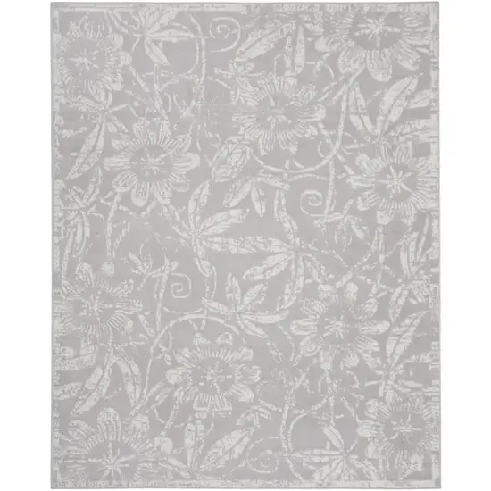 Ivory and Gray Floral Distressed Non Skid Area Rug Photo 2