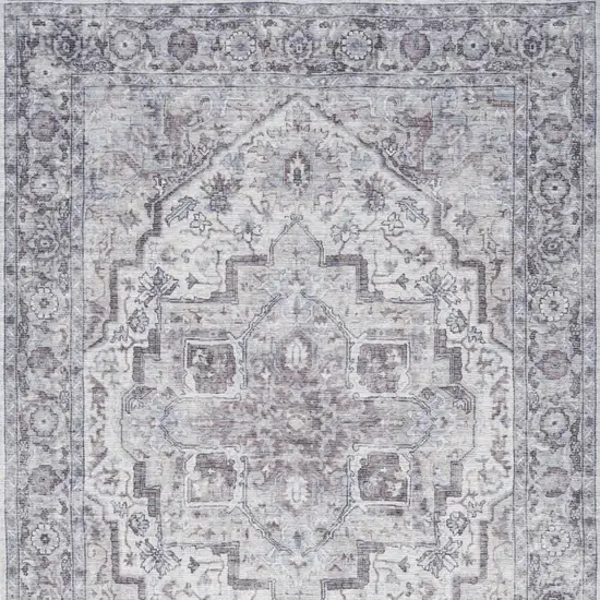 Ivory and Gray Floral Medallion Power Loom Distressed Area Rug Photo 8