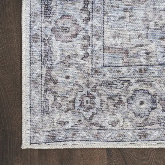 Ivory and Gray Floral Medallion Power Loom Distressed Area Rug Photo 4