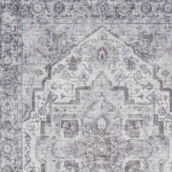 Ivory and Gray Floral Medallion Power Loom Distressed Area Rug Photo 7