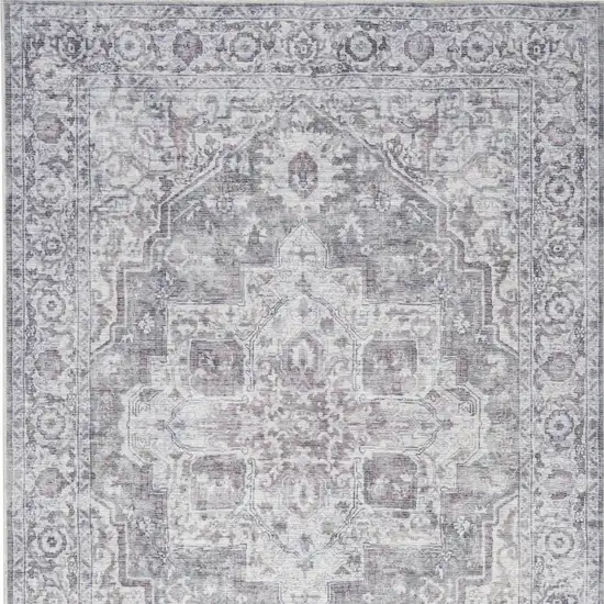 Ivory and Gray Floral Medallion Power Loom Distressed Area Rug Photo 9