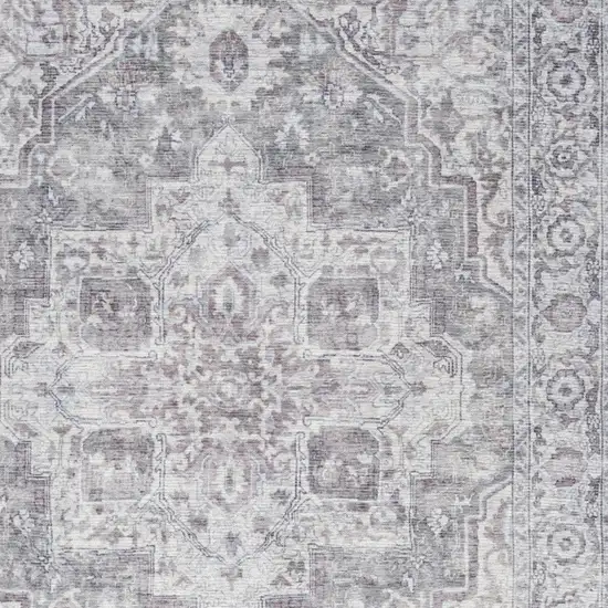 Ivory and Gray Floral Medallion Power Loom Distressed Area Rug Photo 8