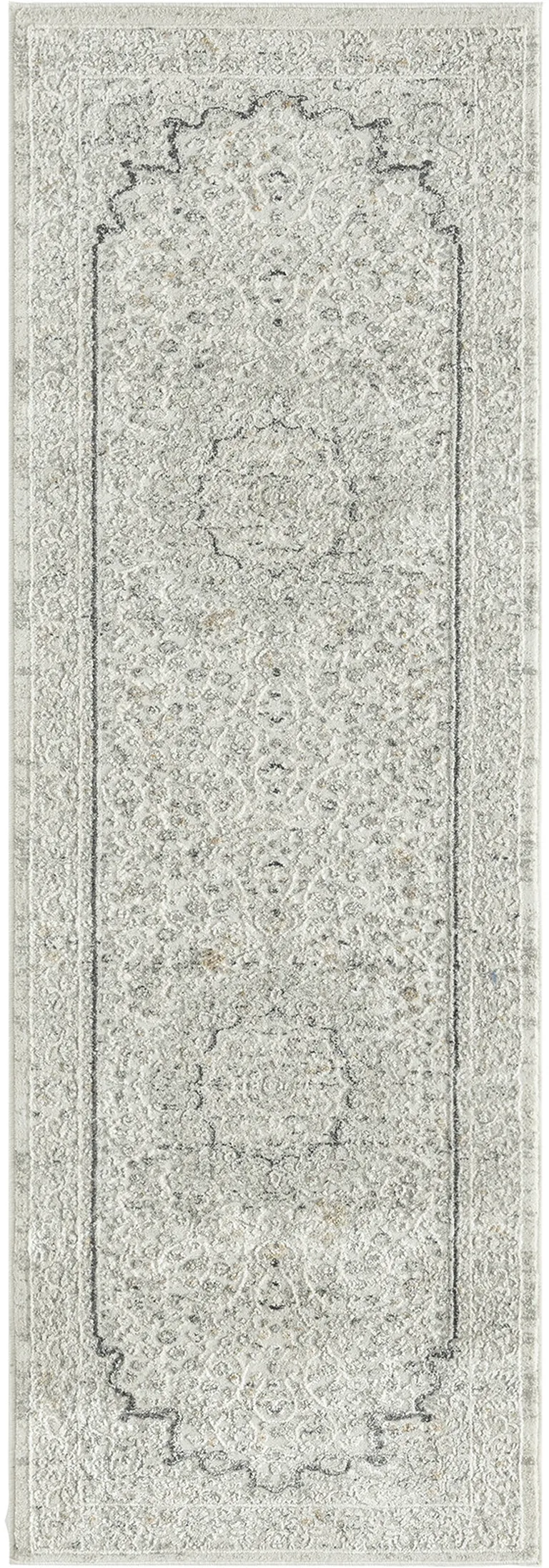 Ivory and Gray Floral Medallion Power Loom Stain Resistant Area Rug Photo 1