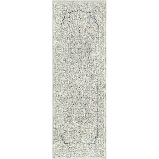 Ivory and Gray Floral Medallion Power Loom Stain Resistant Area Rug Photo 1