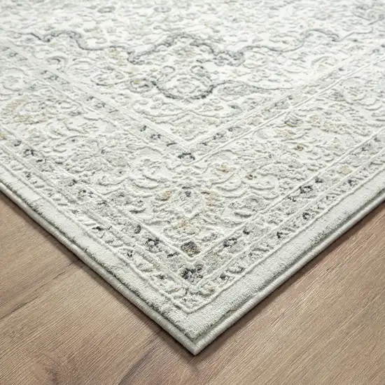 Ivory and Gray Floral Medallion Power Loom Stain Resistant Area Rug Photo 5