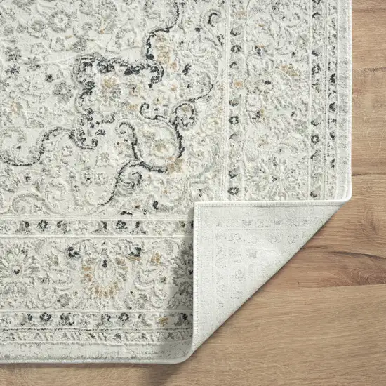 Ivory and Gray Floral Medallion Power Loom Stain Resistant Area Rug Photo 4