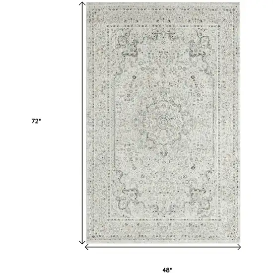 Ivory and Gray Floral Medallion Stain Resistant Area Rug Photo 7