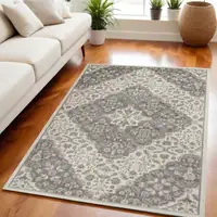 Photo of Ivory and Gray Floral Non Skid Area Rug