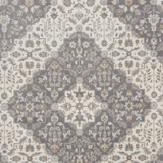 Ivory and Gray Floral Non Skid Area Rug Photo 9