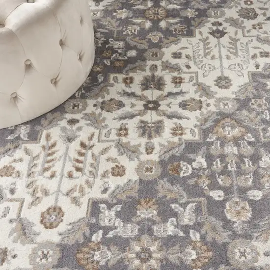 Ivory and Gray Floral Non Skid Area Rug Photo 8