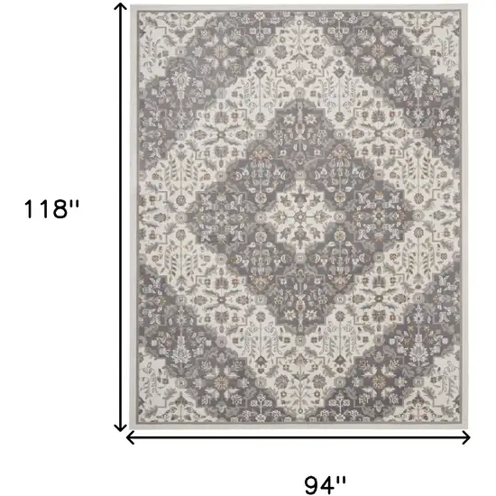 Ivory and Gray Floral Non Skid Area Rug Photo 3