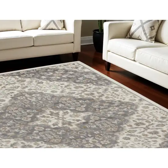 Ivory and Gray Floral Non Skid Area Rug Photo 1