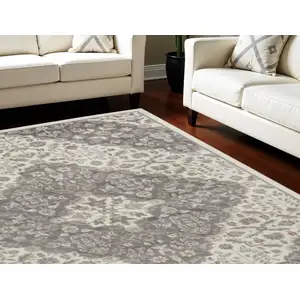 Photo of Ivory and Gray Floral Non Skid Area Rug