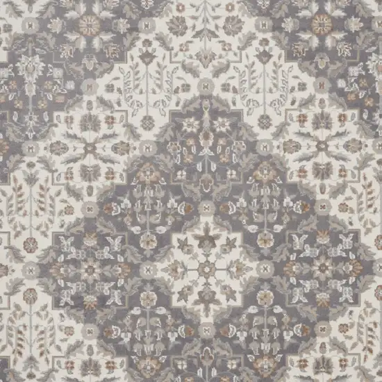 Ivory and Gray Floral Non Skid Area Rug Photo 9