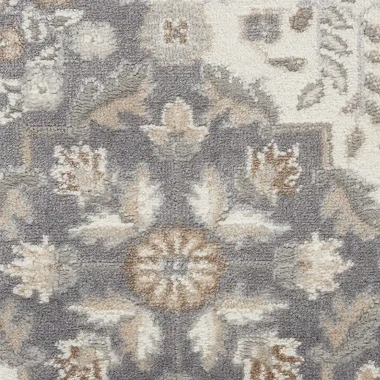 Ivory and Gray Floral Non Skid Area Rug Photo 5