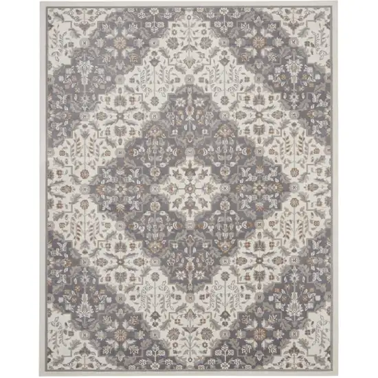 Ivory and Gray Floral Non Skid Area Rug Photo 2