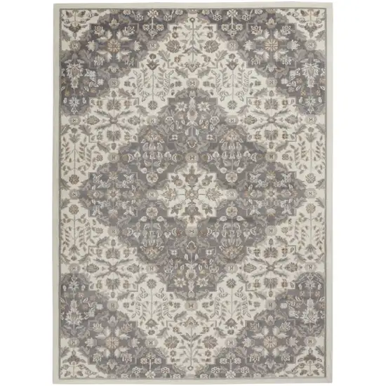 Ivory and Gray Floral Non Skid Area Rug Photo 2