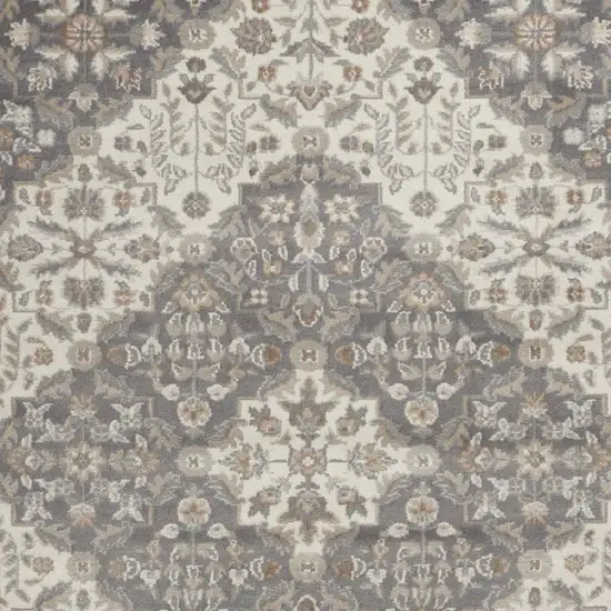 Ivory and Gray Floral Non Skid Area Rug Photo 9