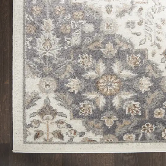 Ivory and Gray Floral Non Skid Area Rug Photo 4