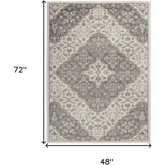 Ivory and Gray Floral Non Skid Area Rug Photo 3