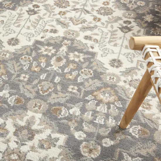 Ivory and Gray Floral Non Skid Area Rug Photo 8