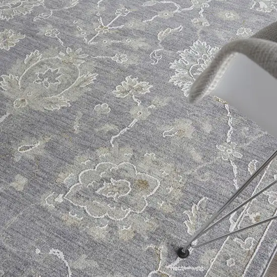 Ivory and Gray Floral Power Loom Area Rug Photo 7