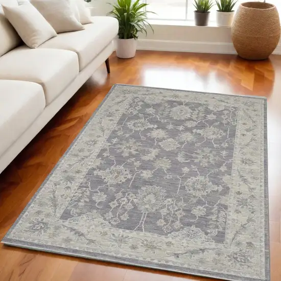 Ivory and Gray Floral Power Loom Area Rug Photo 1