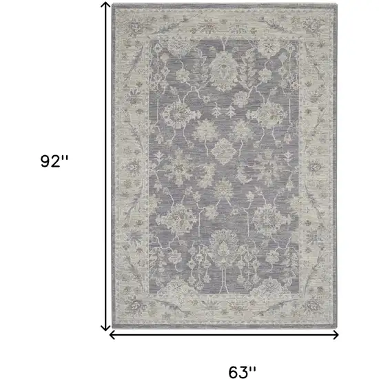 Ivory and Gray Floral Power Loom Area Rug Photo 3