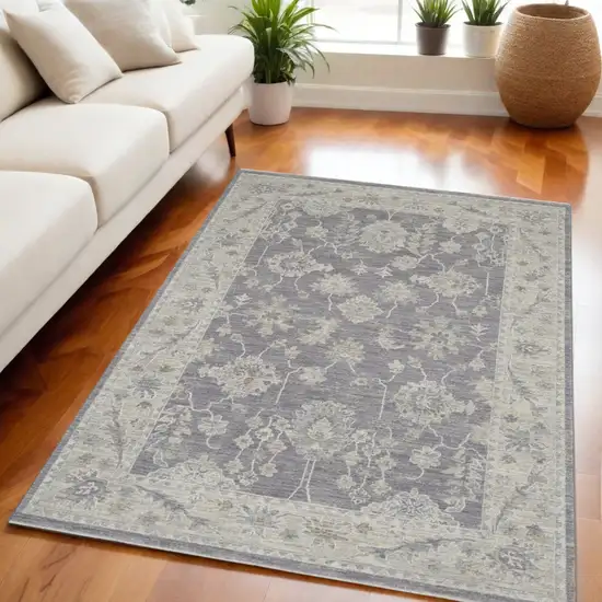 Ivory and Gray Floral Power Loom Area Rug Photo 1