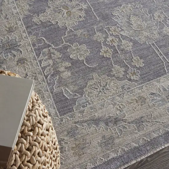 Ivory and Gray Floral Power Loom Area Rug Photo 9