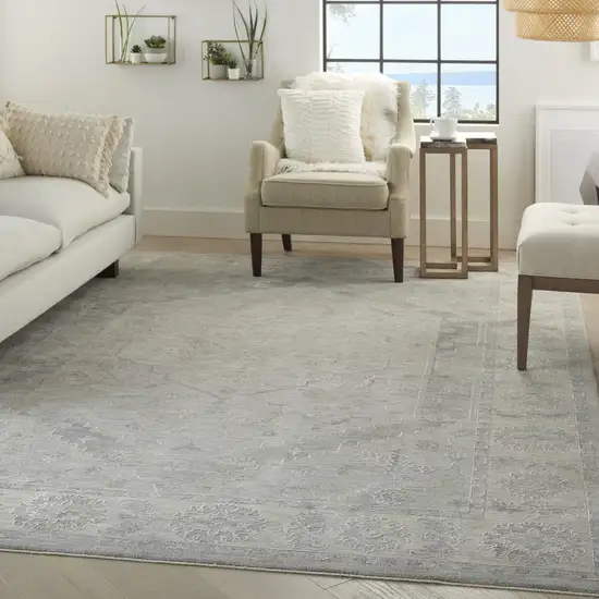 Ivory and Gray Floral Power Loom Area Rug Photo 9