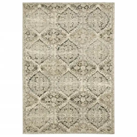 Ivory and Gray Floral Trellis Indoor Runner Rug Photo 1