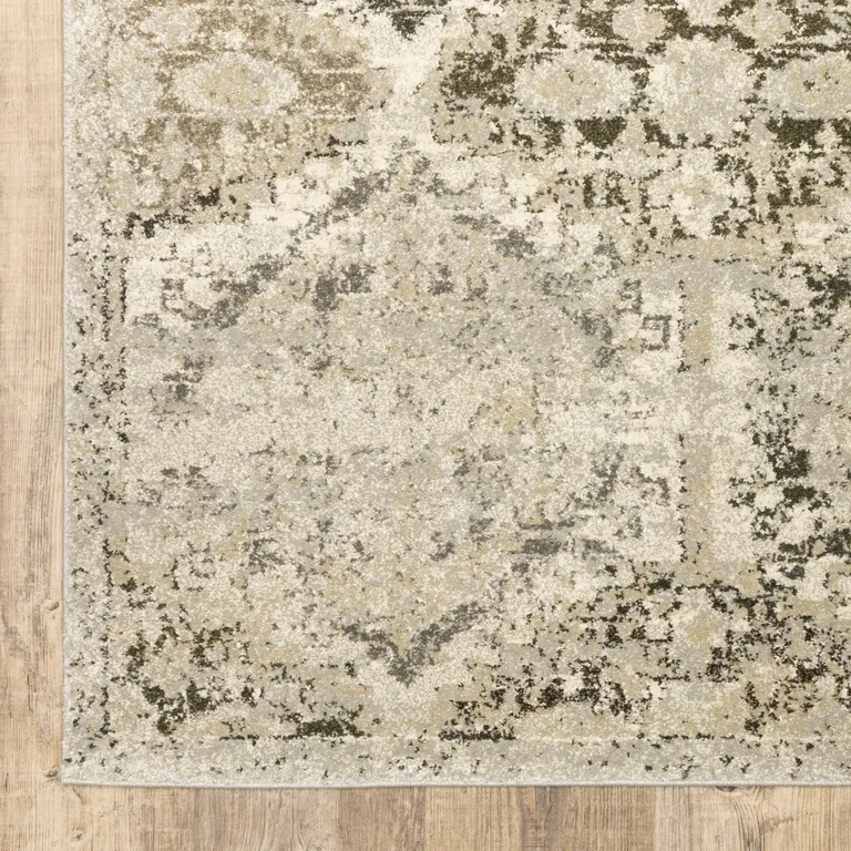 Ivory and Gray Floral Trellis Indoor Runner Rug Photo 2