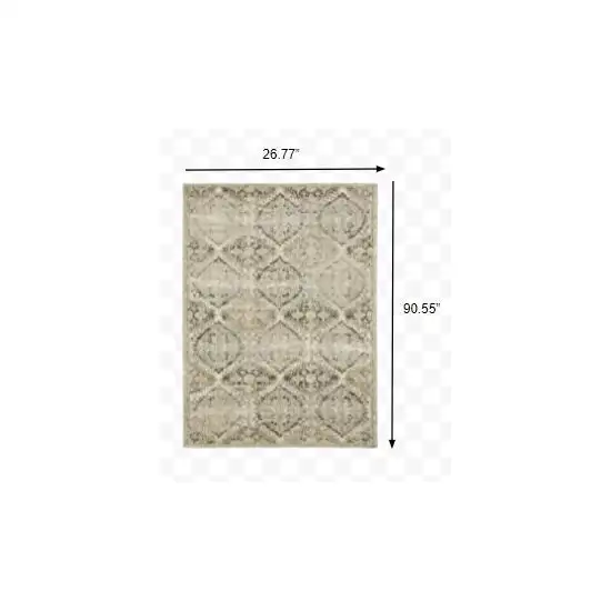 Ivory and Gray Floral Trellis Indoor Runner Rug Photo 3
