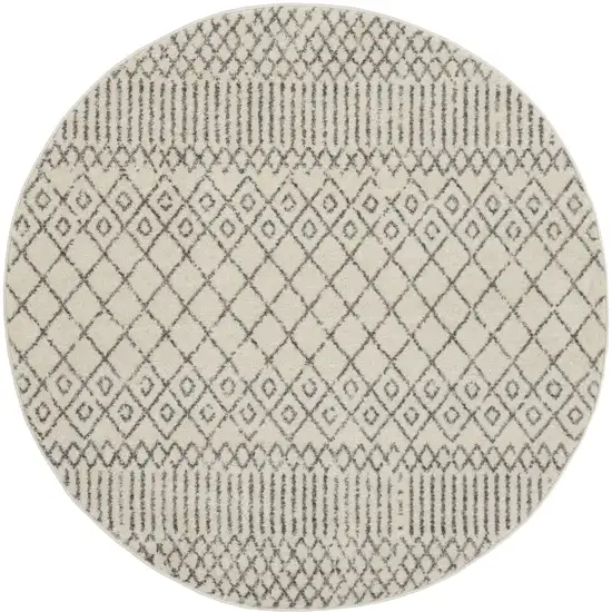 4' Gray Round Geometric Power Loom Area Rug Photo 4