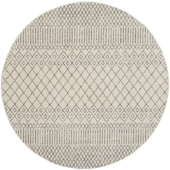 8' Gray And Ivory Geometric Distressed Round Rug Photo 2