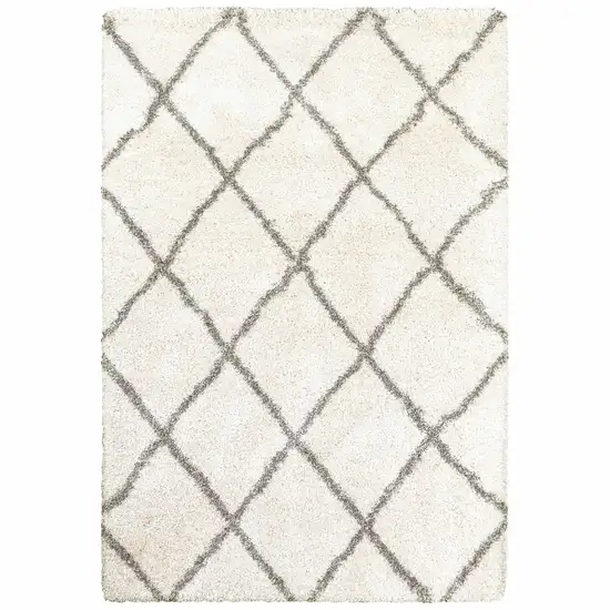 Ivory and Gray Geometric Lattice Area Rug Photo 1