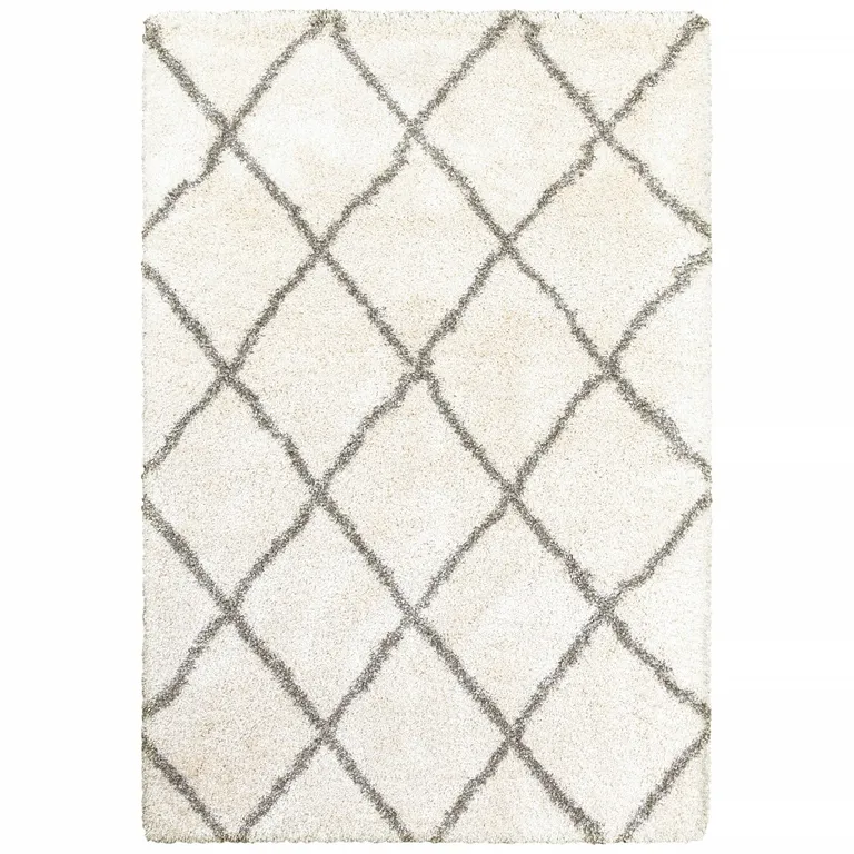 Ivory and Gray Geometric Lattice Area Rug Photo 1