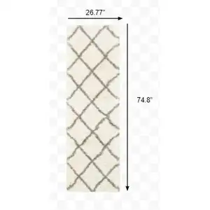 Photo of Ivory and Gray Geometric Lattice Runner Rug