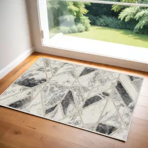 Photo of Ivory and Gray Geometric Non Skid Area Rug