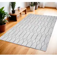 Photo of Ivory and Gray Geometric Power Loom Area Rug