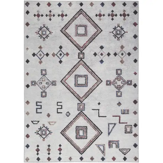 Ivory and Gray Geometric Power Loom Area Rug Photo 2