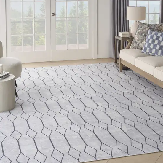 Ivory and Gray Geometric Power Loom Washable Area Rug Photo 5