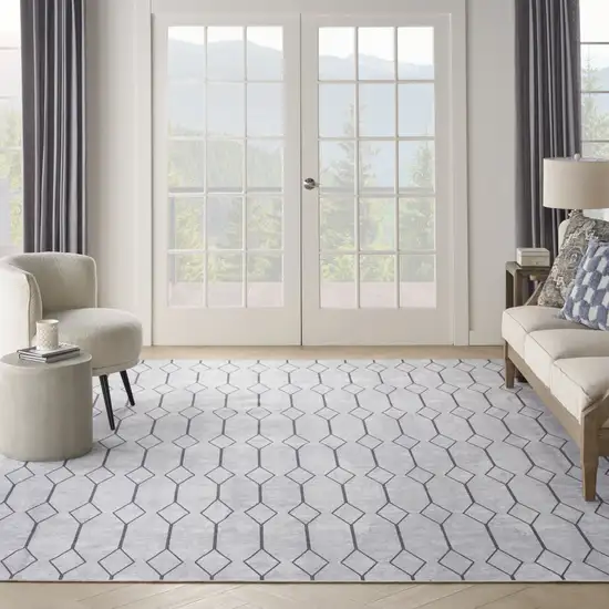 Ivory and Gray Geometric Power Loom Washable Area Rug Photo 6