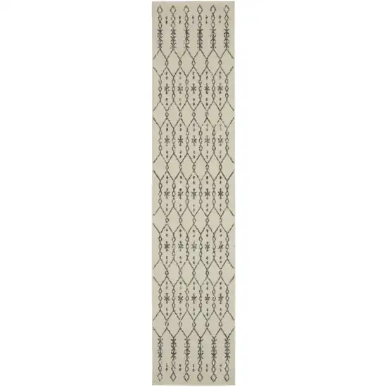 Ivory and Gray Geometric Runner Rug Photo 1