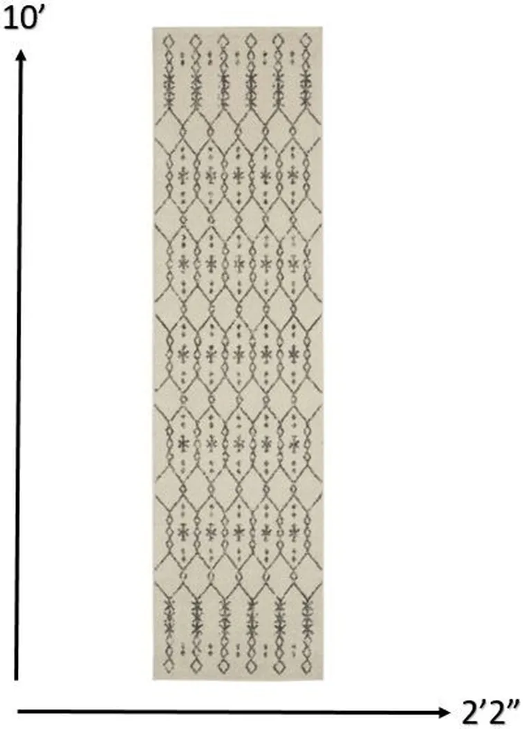 Ivory and Gray Geometric Runner Rug Photo 5